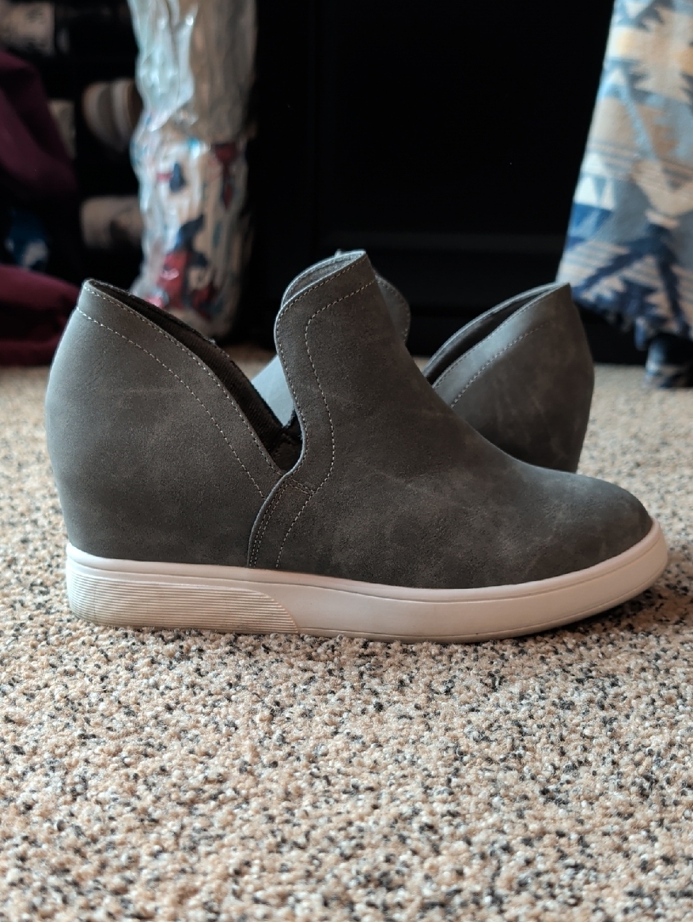 Journee Collection Gray Suede Wedge Slip-On Sneakers